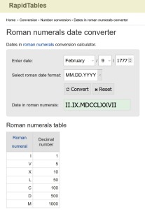 Online Calculator for converting to and from Roman Numerals.